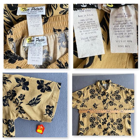 Vtg NOS 80s 90s Two Potato Resort Wear Button Down Shirt + Shorts Set S Floral - Picture 11 of 12